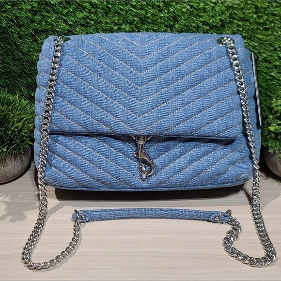 Rebecca Minkoff Edie Flap Shoulder Denim One Size NWT - Picture 4 of 10